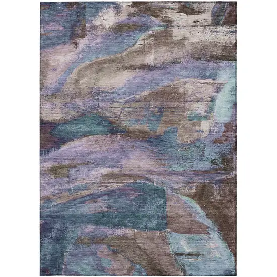 Brown Purple And Teal Blue Abstract Washable Indoor Outdoor Area Rug Photo 8