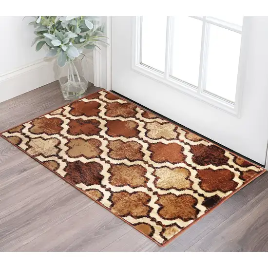 Brown Quatrefoil Power Loom Distressed Stain Resistant Area Rug Photo 1