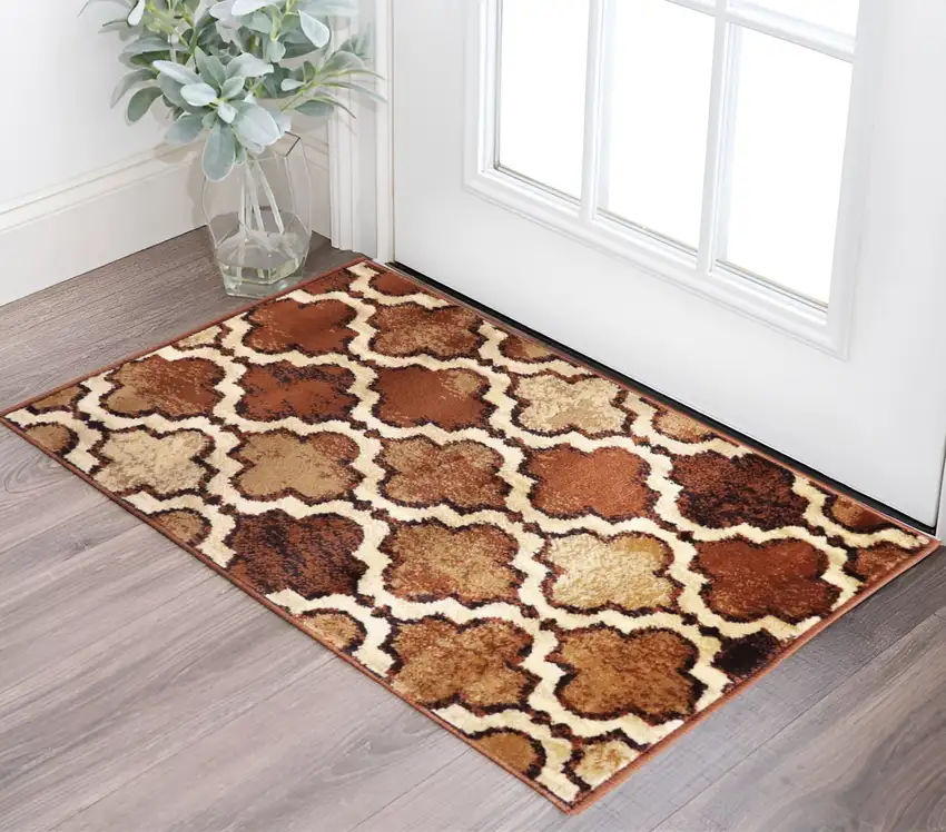 Brown Quatrefoil Power Loom Distressed Stain Resistant Area Rug Photo 1