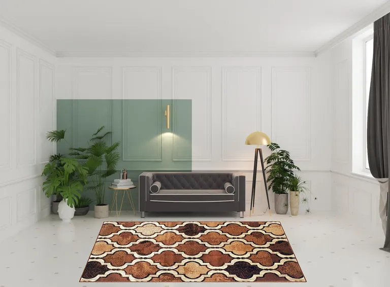 Brown Quatrefoil Power Loom Distressed Stain Resistant Area Rug Photo 2