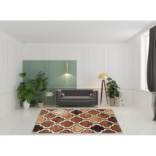 Brown Quatrefoil Power Loom Distressed Stain Resistant Area Rug Photo 2