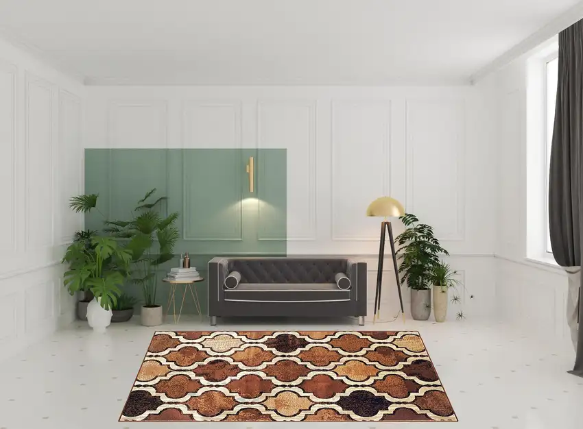 Brown Quatrefoil Power Loom Distressed Stain Resistant Area Rug Photo 2