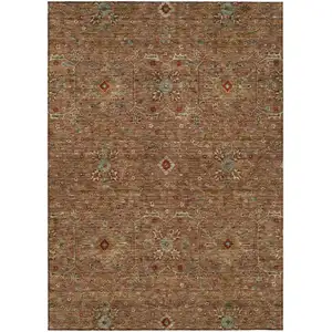 Photo of Brown Red And Green Floral Washable Indoor Outdoor Area Rug