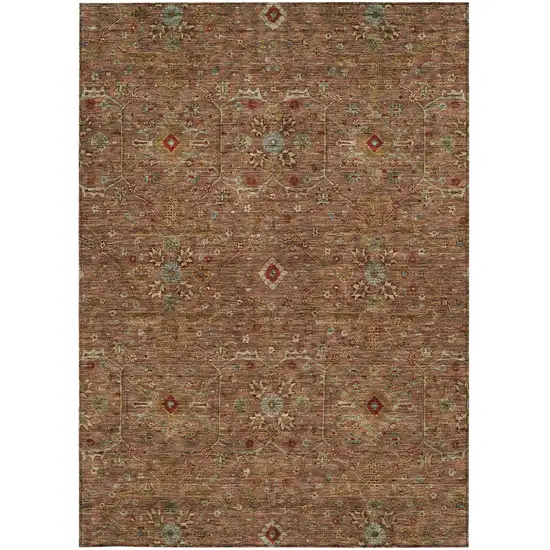 Brown Red And Green Floral Washable Indoor Outdoor Area Rug Photo 7