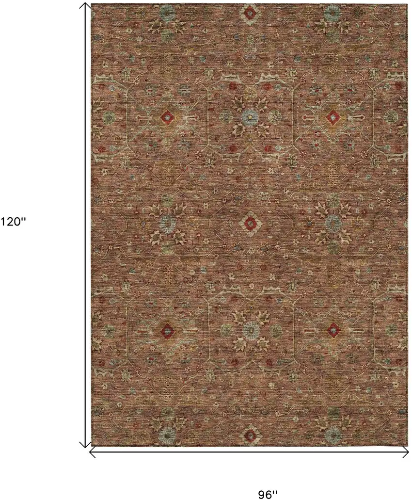 Brown Red And Green Floral Washable Indoor Outdoor Area Rug Photo 8