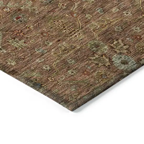 Brown Red And Green Floral Washable Indoor Outdoor Area Rug Photo 4