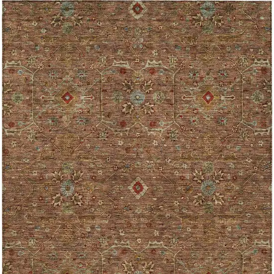 Brown Red And Green Floral Washable Indoor Outdoor Area Rug Photo 7