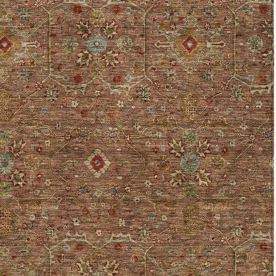 Brown Red And Green Floral Washable Indoor Outdoor Area Rug Photo 6