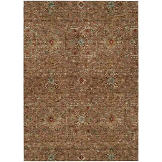 Brown Red And Green Floral Washable Indoor Outdoor Area Rug Photo 2