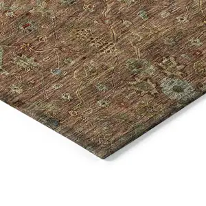 Photo of Brown Red And Green Floral Washable Indoor Outdoor Area Rug