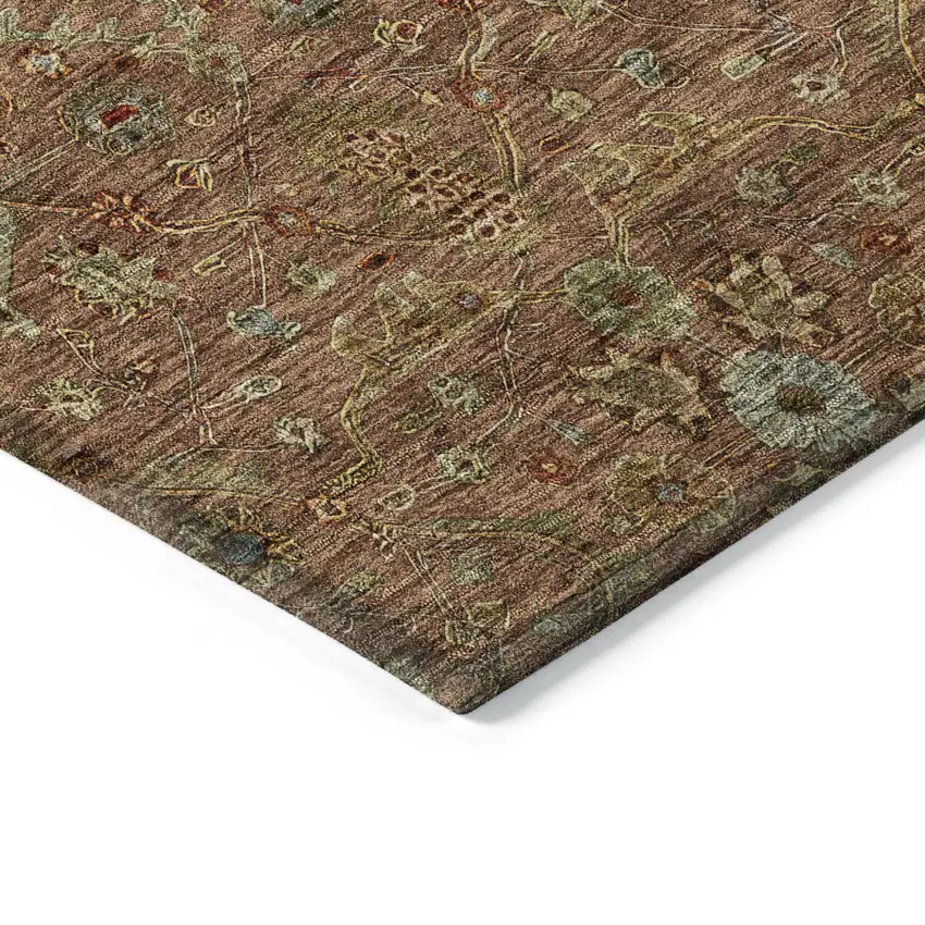 Brown Red And Green Floral Washable Indoor Outdoor Area Rug Photo 4