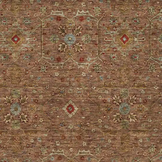 Brown Red And Green Floral Washable Indoor Outdoor Area Rug Photo 6