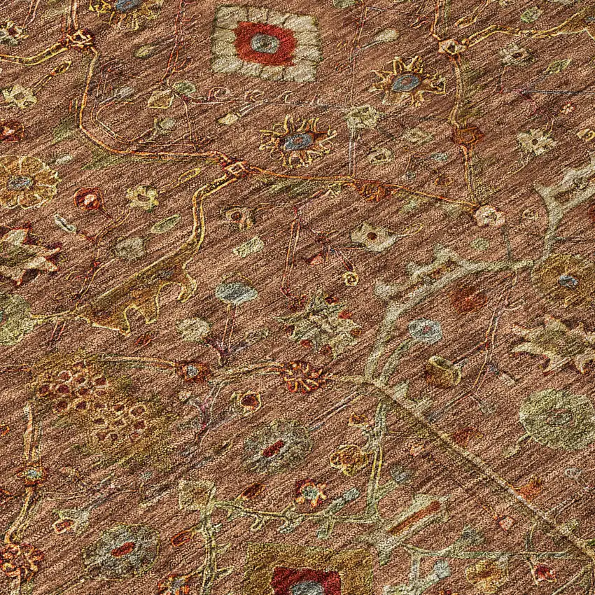 Brown Red And Green Floral Washable Indoor Outdoor Area Rug Photo 5