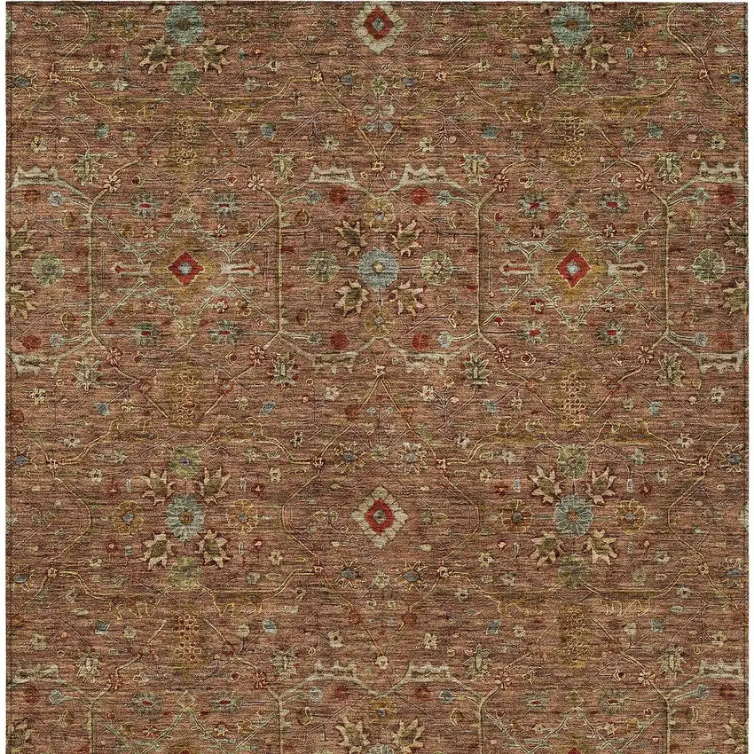 Brown Red And Green Floral Washable Indoor Outdoor Area Rug Photo 7