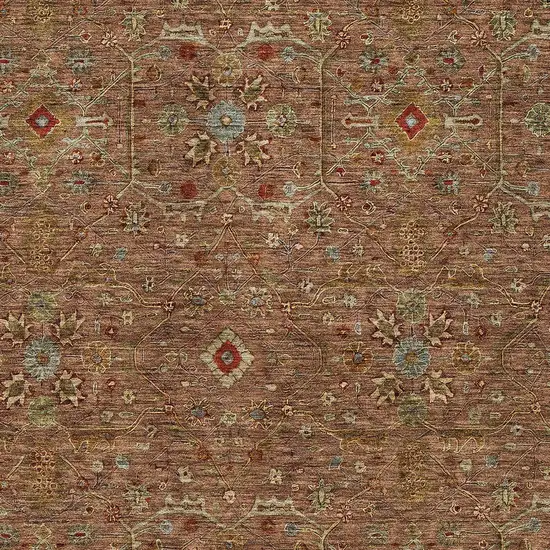 Brown Red And Green Floral Washable Indoor Outdoor Area Rug Photo 6