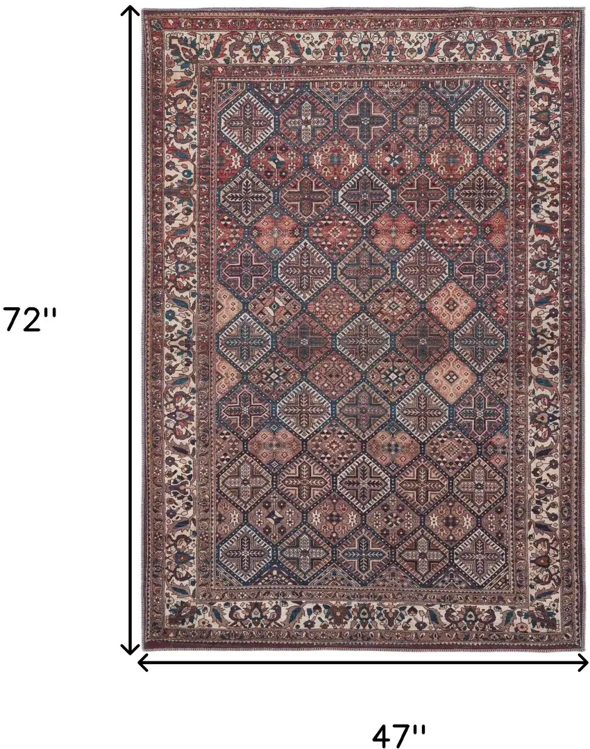 Brown Red And Ivory Floral Power Loom Area Rug Photo 3