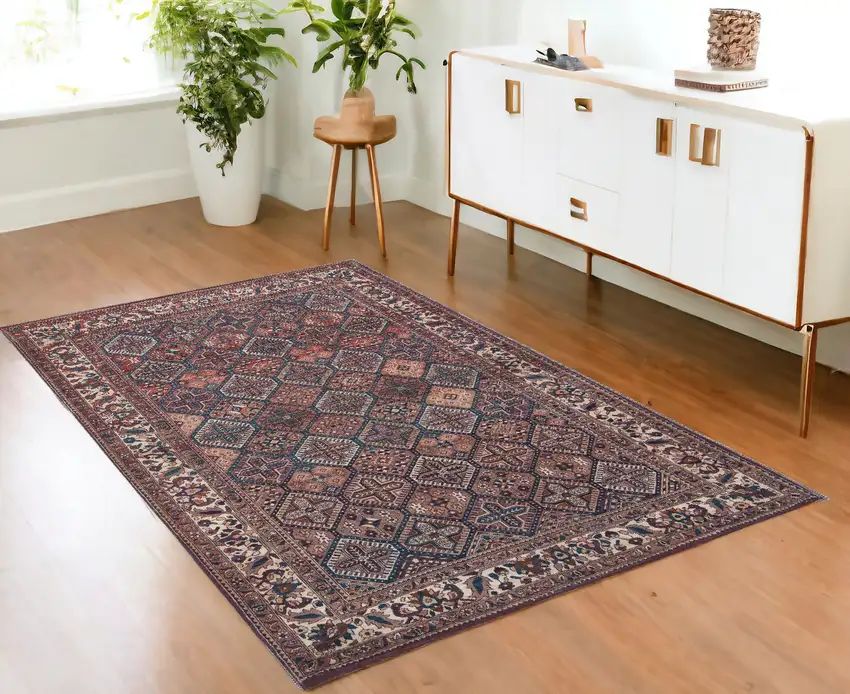 Brown Red And Ivory Floral Power Loom Area Rug Photo 1