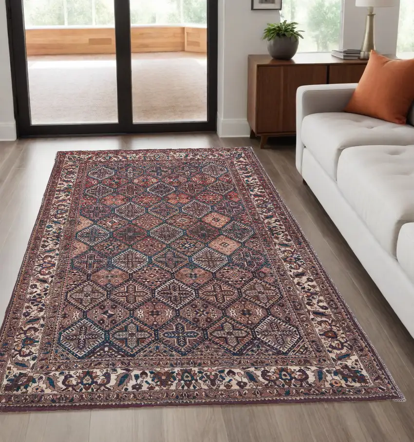 Brown Red And Ivory Floral Power Loom Area Rug Photo 1