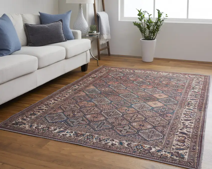 Brown Red And Ivory Floral Power Loom Area Rug Photo 8