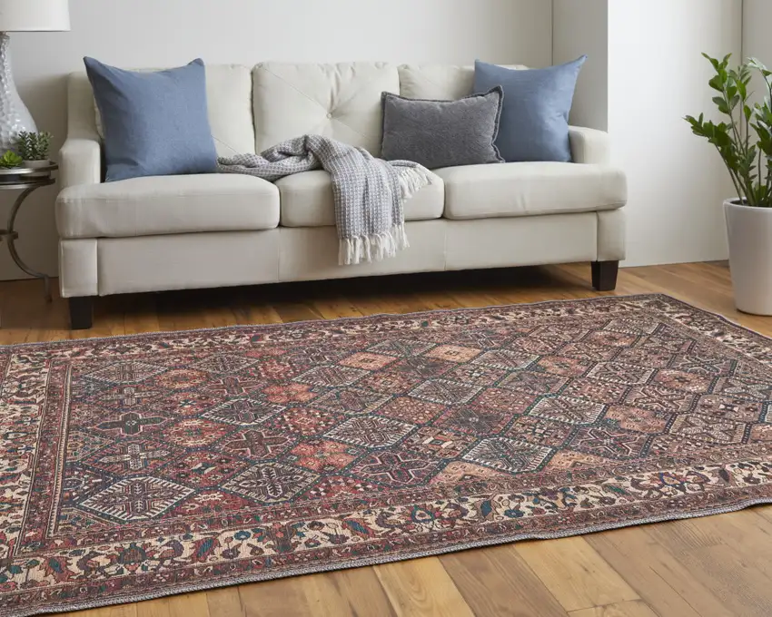 Brown Red And Ivory Floral Power Loom Area Rug Photo 9