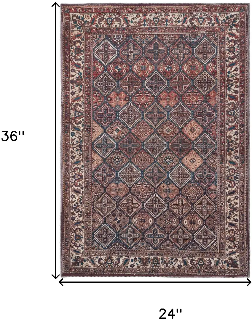 Brown Red And Ivory Floral Power Loom Area Rug Photo 3