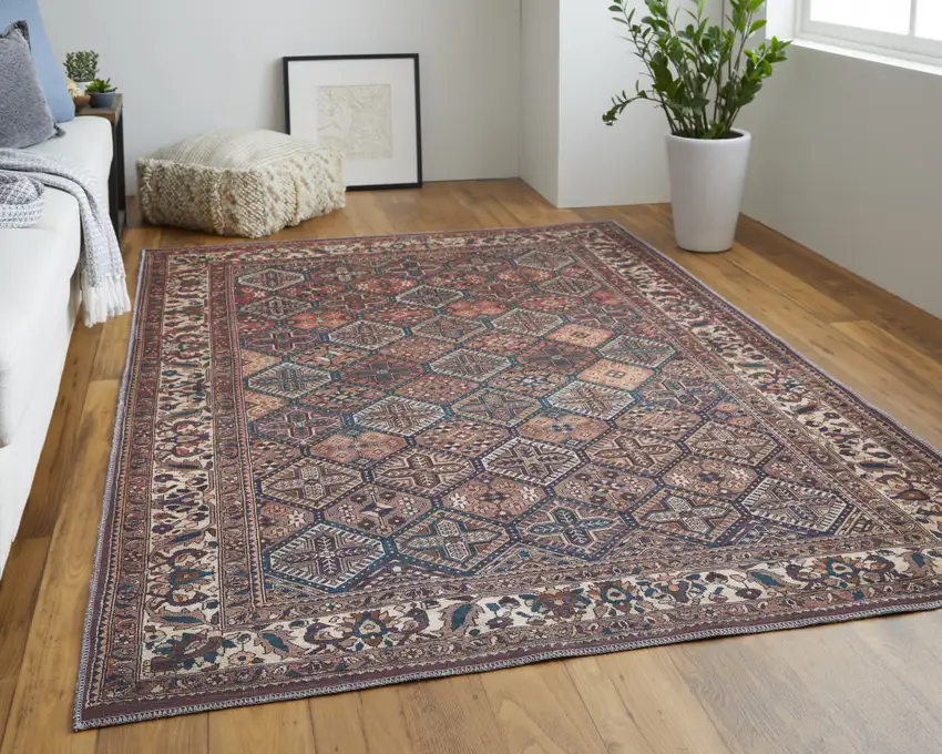 Brown Red And Ivory Floral Power Loom Area Rug Photo 7