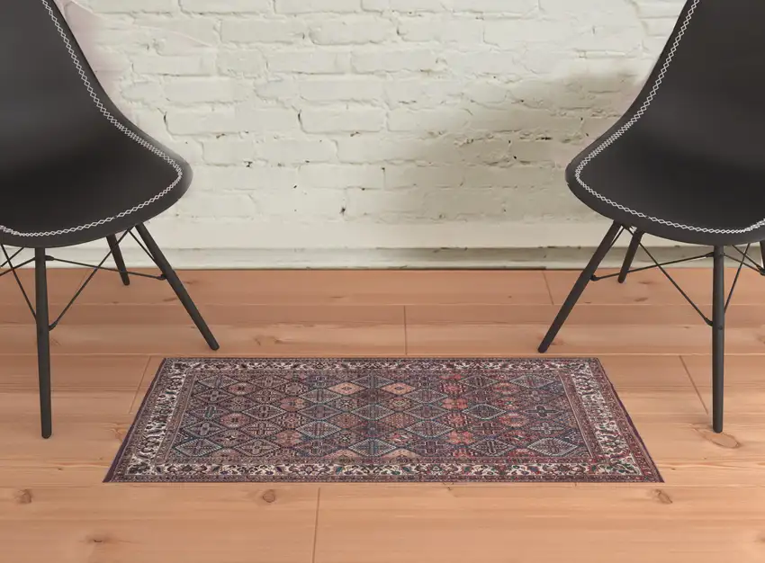 Brown Red And Ivory Floral Power Loom Area Rug Photo 2