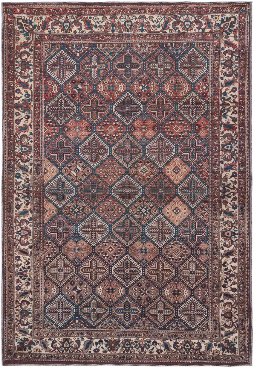 Brown Red And Ivory Floral Power Loom Area Rug Photo 1