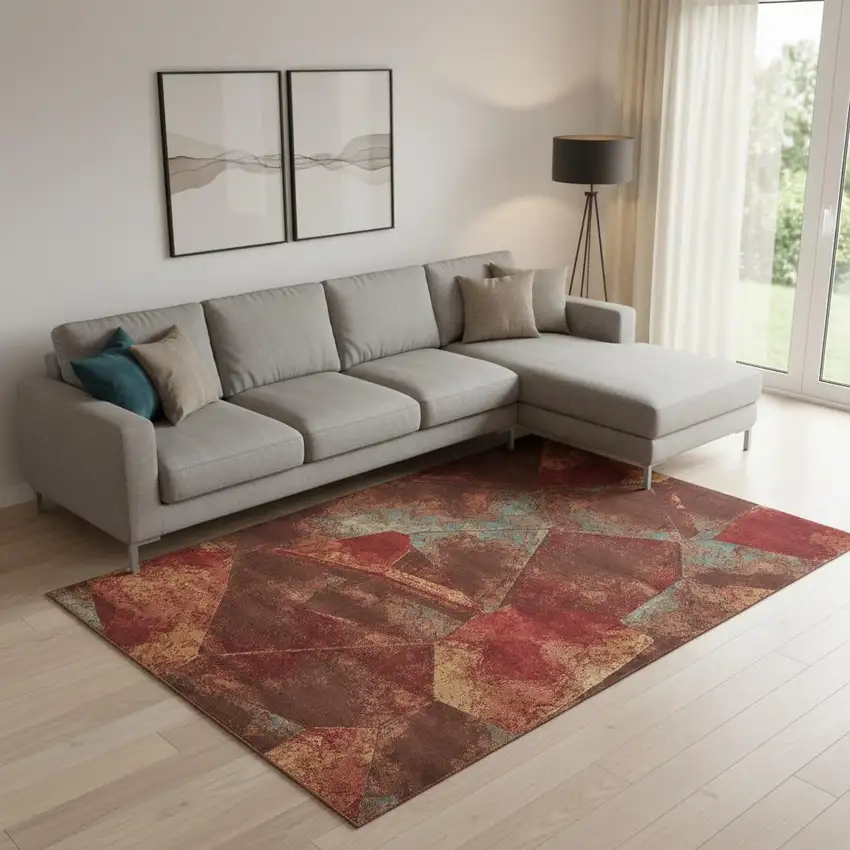 Brown Red And Orange Abstract Non Skid Area Rug Photo 1