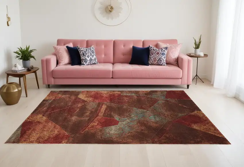 Brown Red And Orange Abstract Non Skid Area Rug Photo 1