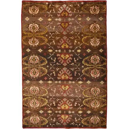 Brown Red And Tan Wool Ikat Hand Knotted Area Rug Photo 2
