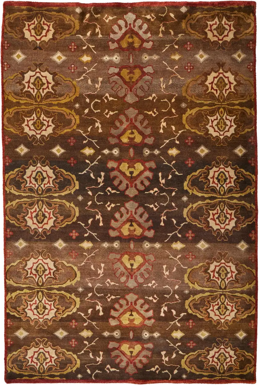Brown Red And Tan Wool Ikat Hand Knotted Area Rug Photo 2