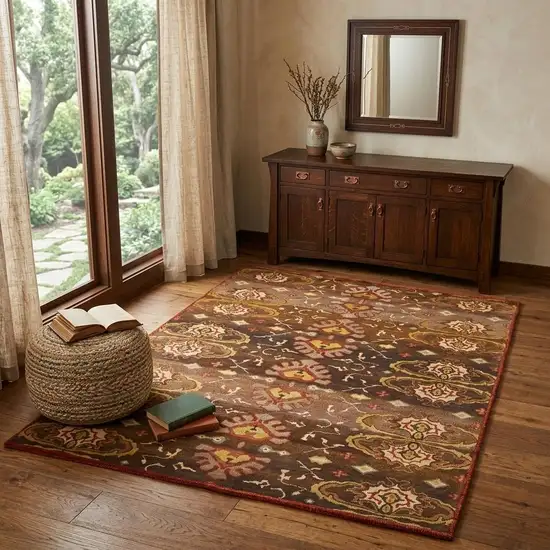 Brown Red And Tan Wool Ikat Hand Knotted Area Rug Photo 1