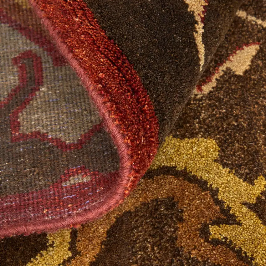 Brown Red And Tan Wool Ikat Hand Knotted Area Rug Photo 6