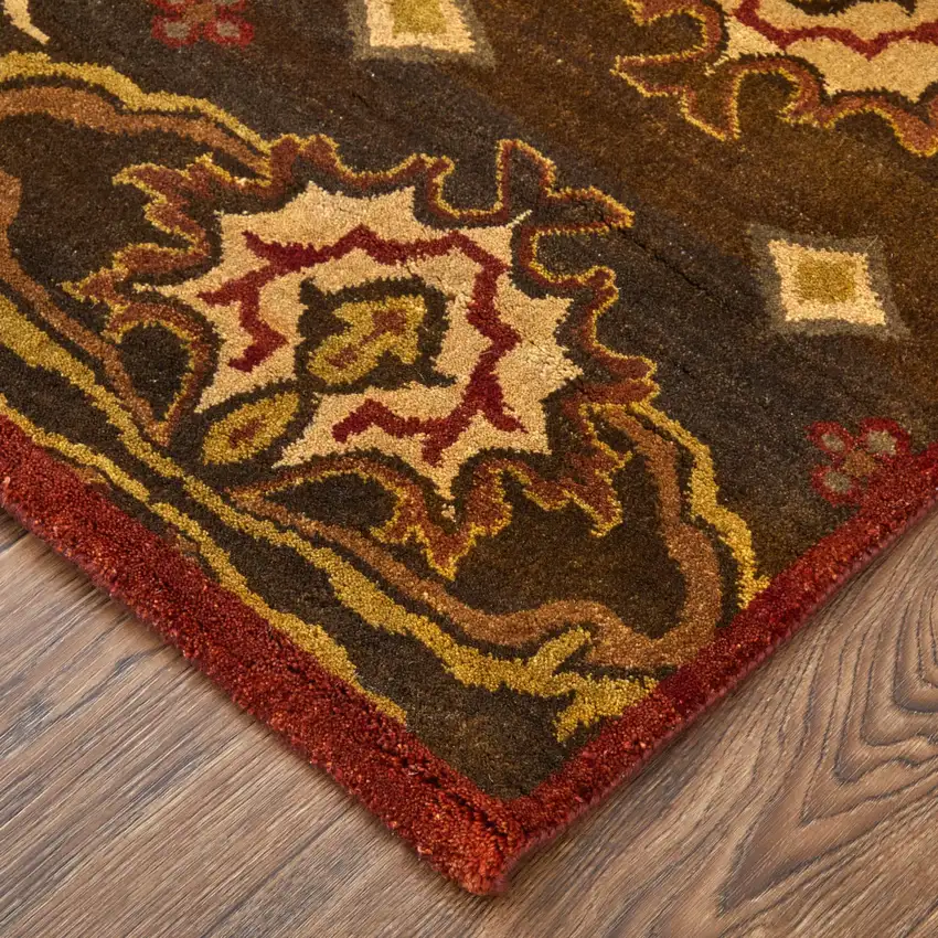 Brown Red And Tan Wool Ikat Hand Knotted Area Rug Photo 3