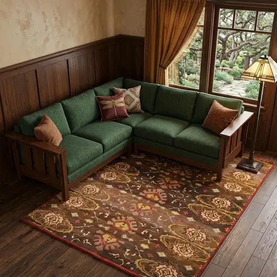 Brown Red And Tan Wool Ikat Hand Knotted Area Rug Photo 1