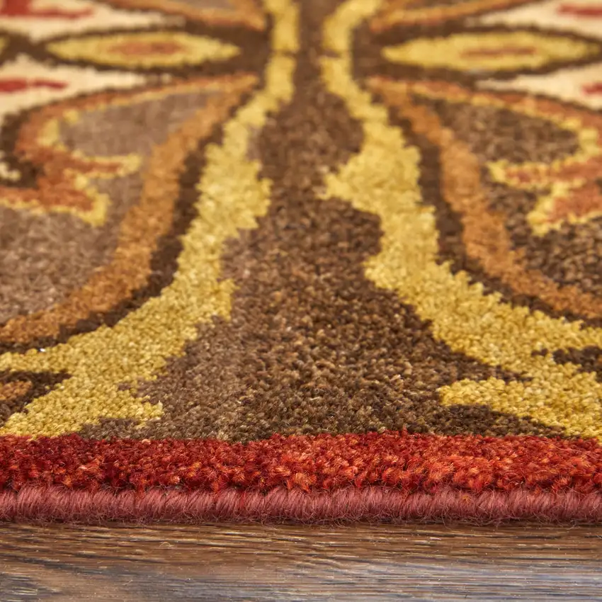 Brown Red And Tan Wool Ikat Hand Knotted Area Rug Photo 7