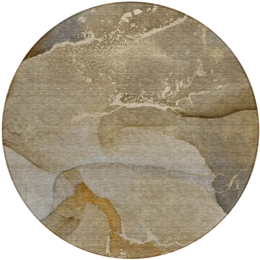 Brown Round Abstract Washable Indoor Outdoor Area Rug Photo 2
