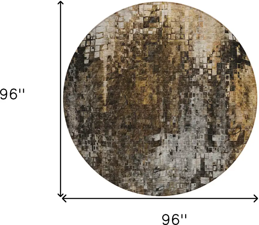 Brown Round Abstract Washable Non Skid Indoor Outdoor Area Rug Photo 3