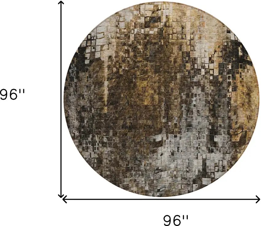 Brown Round Abstract Washable Non Skid Indoor Outdoor Area Rug Photo 3