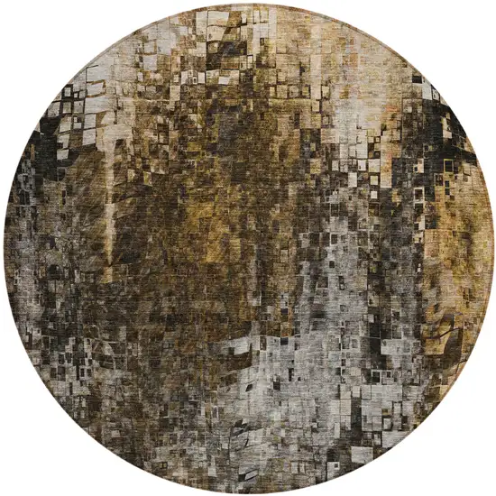 Brown Round Abstract Washable Non Skid Indoor Outdoor Area Rug Photo 2