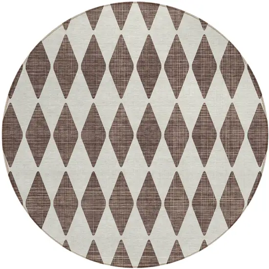 Brown Round Geometric Washable Non Skid Indoor Outdoor Area Rug Photo 2