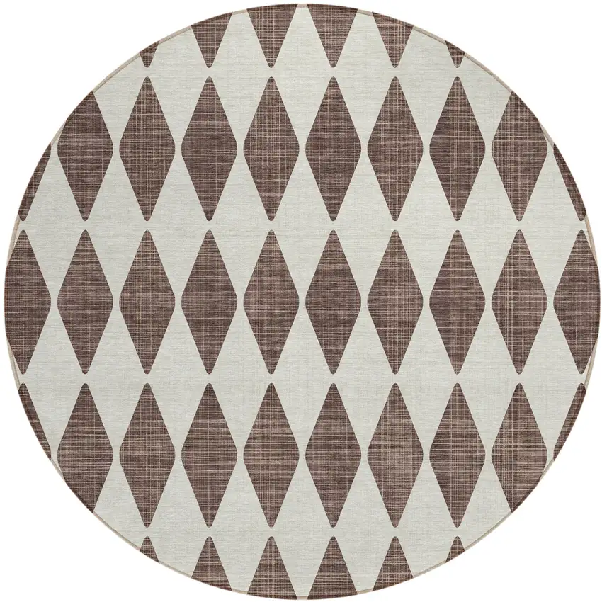 Brown Round Geometric Washable Non Skid Indoor Outdoor Area Rug Photo 2