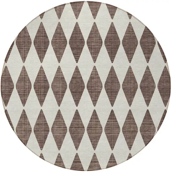 Brown Round Geometric Washable Non Skid Indoor Outdoor Area Rug Photo 5