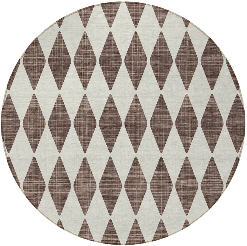 Brown Round Geometric Washable Non Skid Indoor Outdoor Area Rug Photo 5
