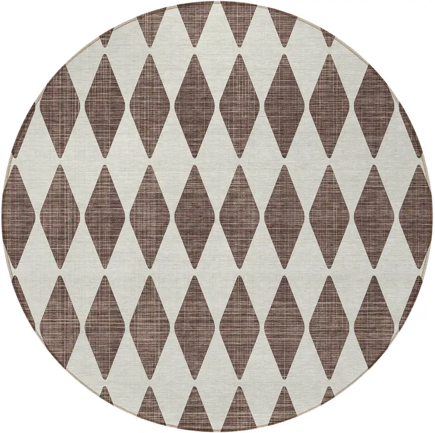 Brown Round Geometric Washable Non Skid Indoor Outdoor Area Rug Photo 5
