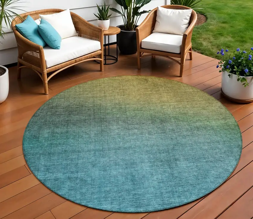 Brown Round Ombre Washable Non Skid Indoor Outdoor Area Rug Photo 1