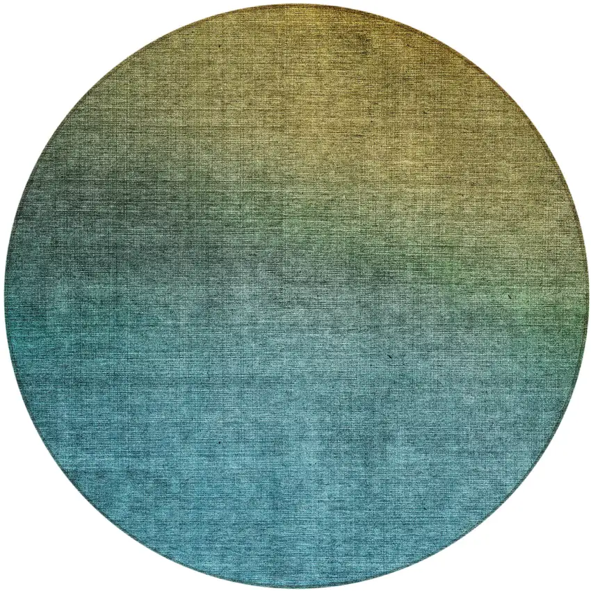 Brown Round Ombre Washable Non Skid Indoor Outdoor Area Rug Photo 2