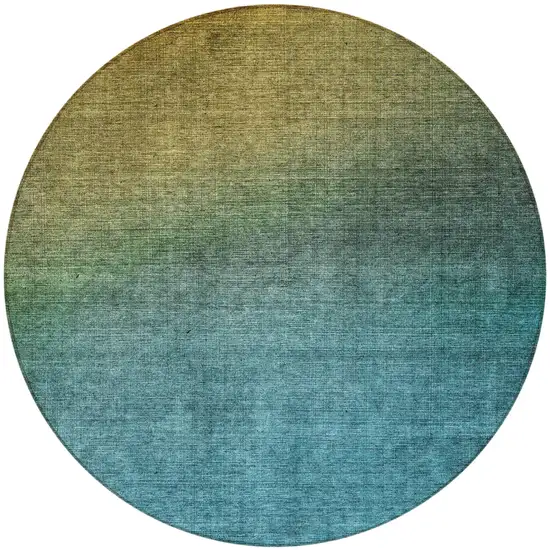 8' Brown Blue And Taupe Round Ombre Washable Indoor Outdoor Area Rug Photo 4