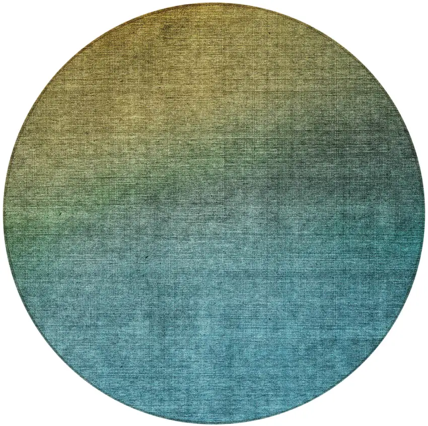8' Brown Blue And Taupe Round Ombre Washable Indoor Outdoor Area Rug Photo 4